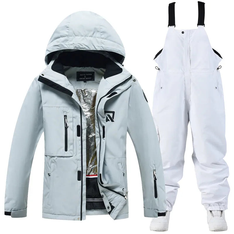 Men's and women's winter ski suit in blue and black colour combination for snow sports
