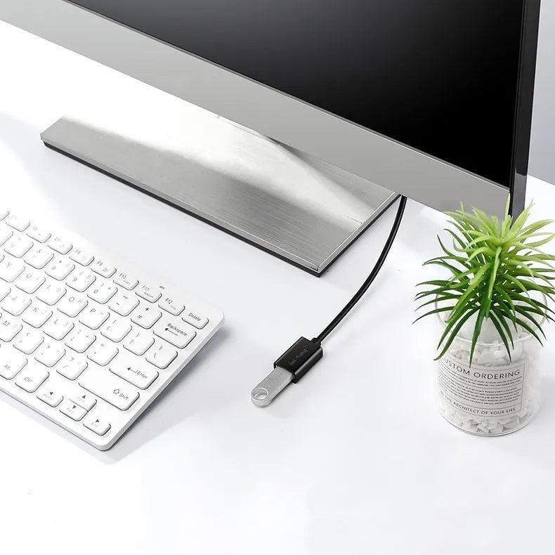 Black USB male to female extension cable showing connector details, available in multiple lengths.