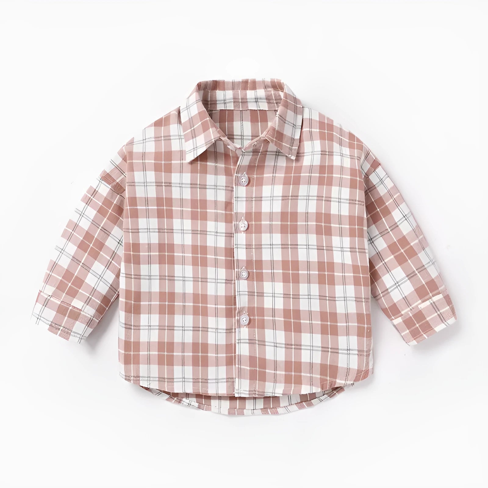 Boys cotton lattice print long sleeve shirt in khaki with animal cartoon pattern
