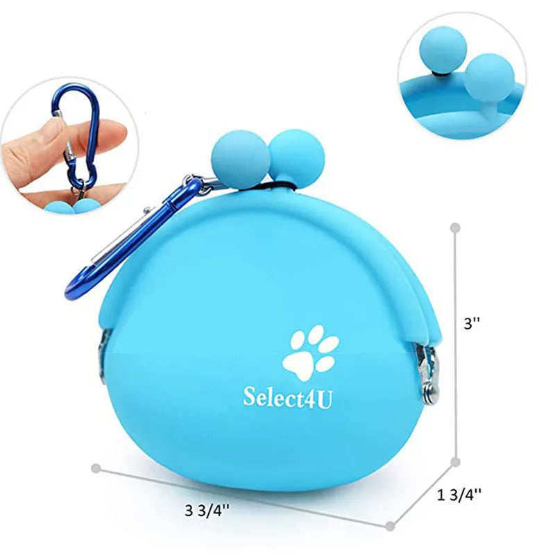 Yellow silicone dog treat pouch attached to waist belt for hands-free training