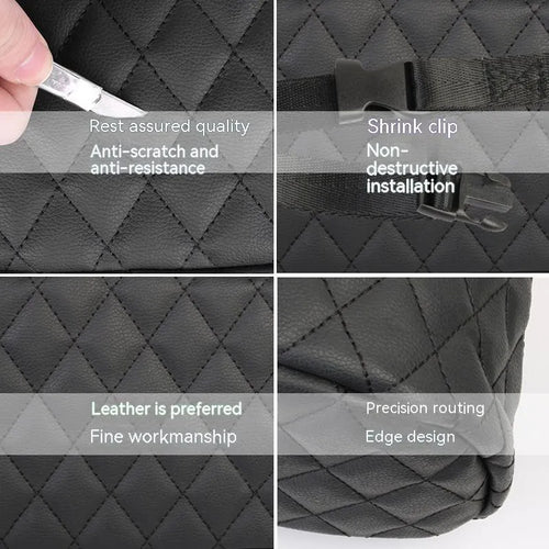 Leather hanging storage bag for car interiors in black colour