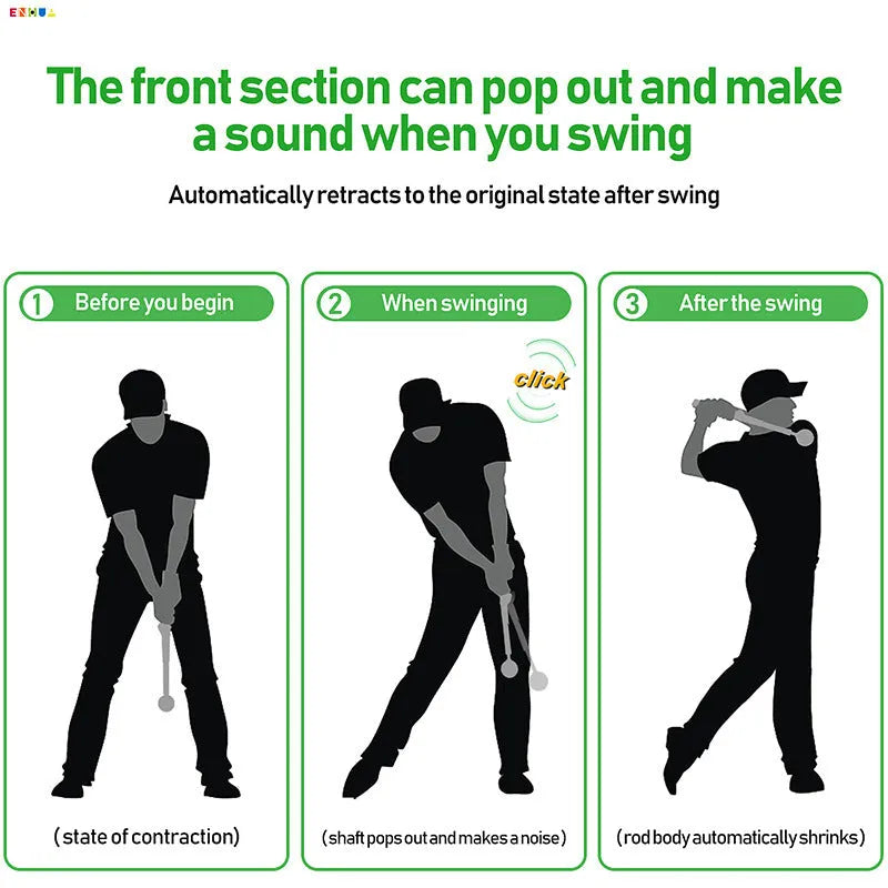 Telescopic golf swing training aid in stainless steel available in three colours
