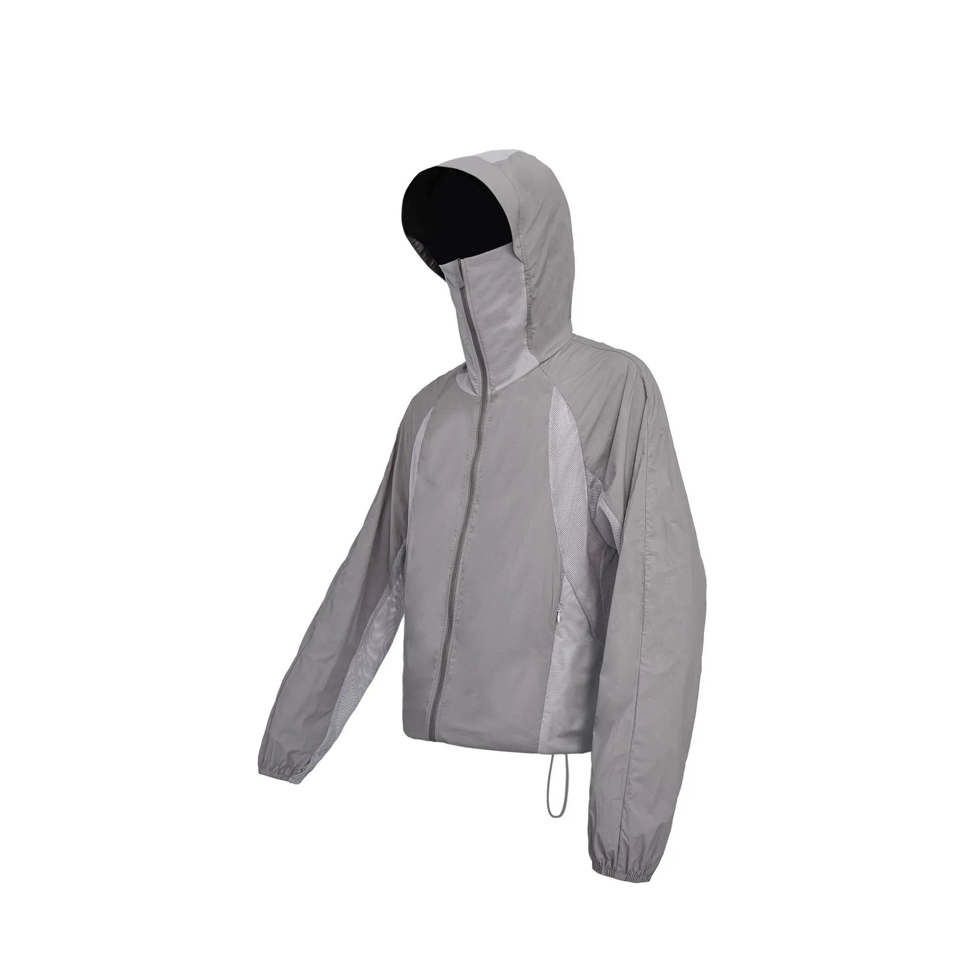 Mesh-stitched sun protective clothing in desert brown, thin nylon fabric for UV protection.