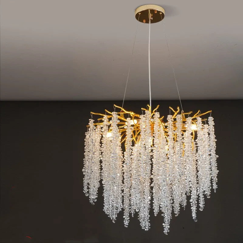 Crystal chandelier light with adjustable suspension and aluminium alloy body
