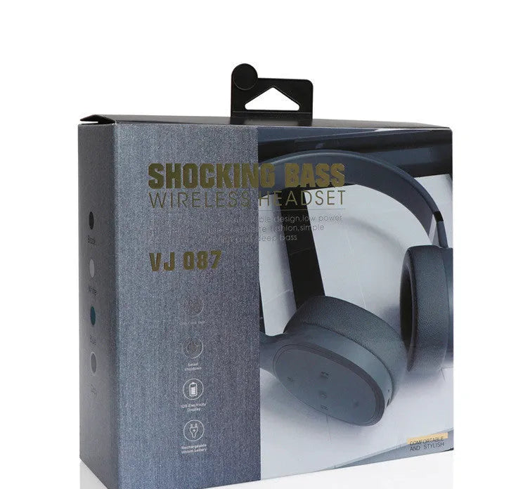 Wireless Bluetooth over-ear headset shown in black, blue, grey, or white colour options.