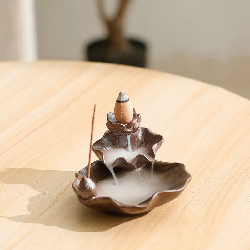 Ceramic reverse flow incense burner with purple clay crafts and new Chinese style design