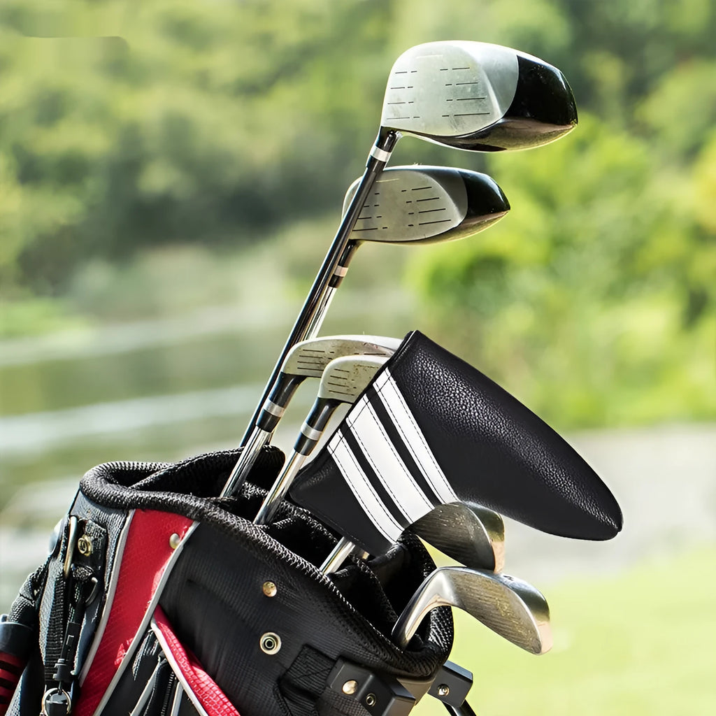 Black PU leather golf push rod sleeve case for club head cover protection