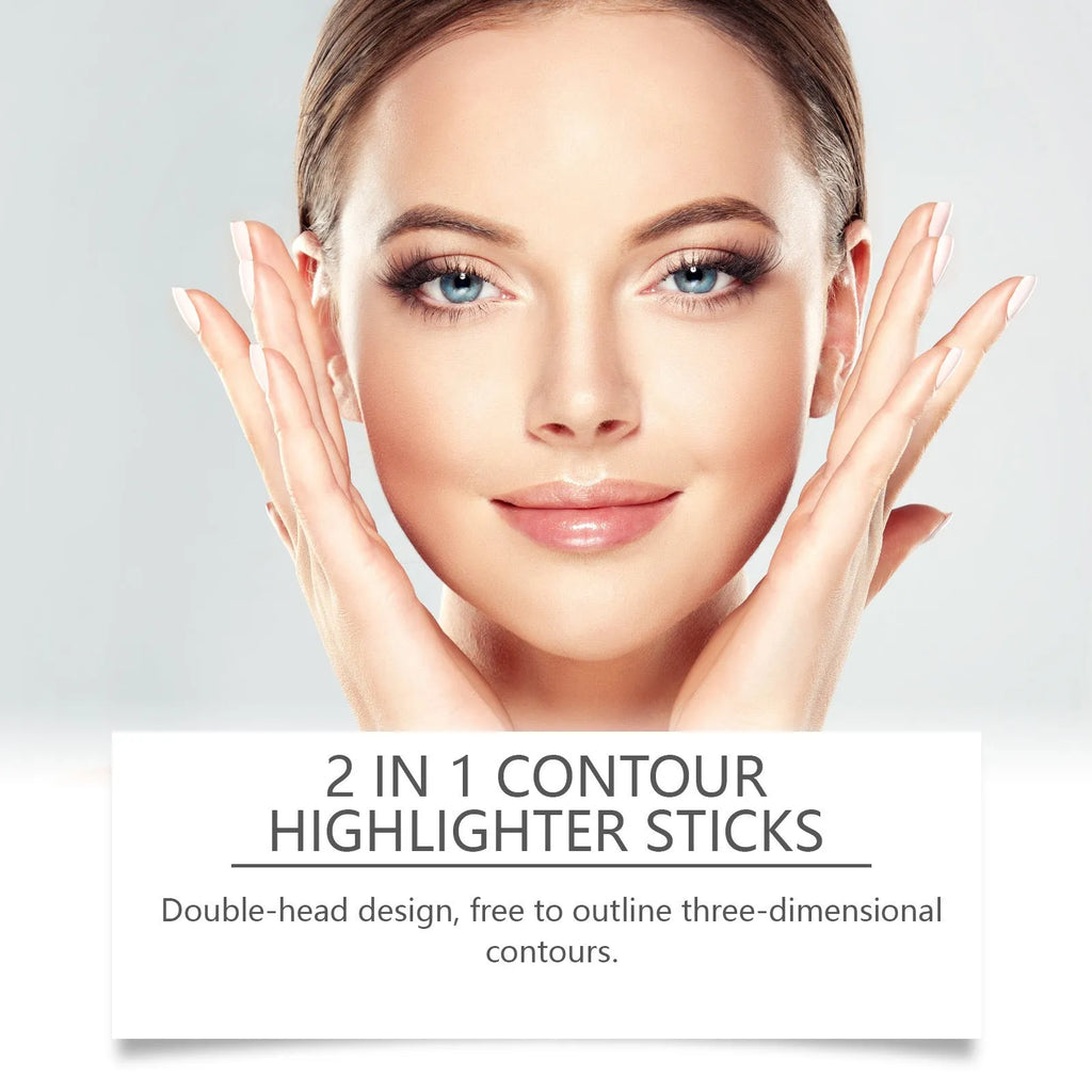 2-in-1 outline highlighter and highlight repair pen for eyebrows, shown in three brown shades.
