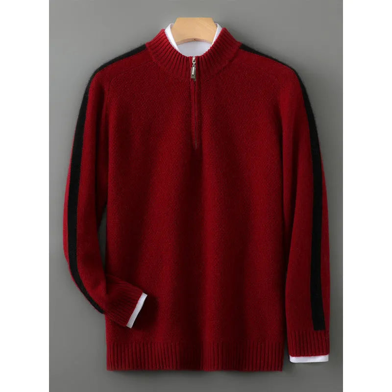 Slim fit half-zip wool sweater with round neck in multiple colour options for plus size leisure wear