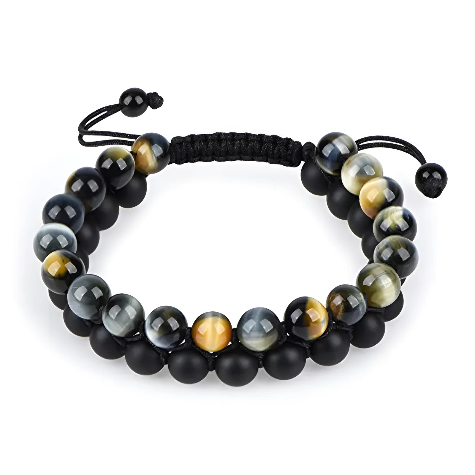 Matte black agate couple bracelets with geometric bead design