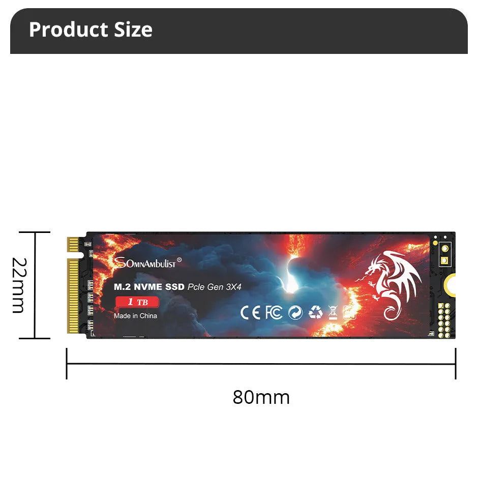 M.2 format solid state drive for desktop computers, shown with PCIe connector visible.