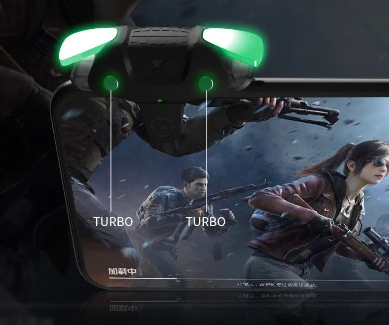 Black F5 mobile game controller joystick for smartphones showing compact size.