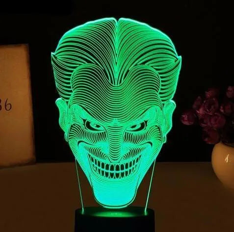 USB-powered 3D acrylic LED lamp with remote control showing seven colour options
