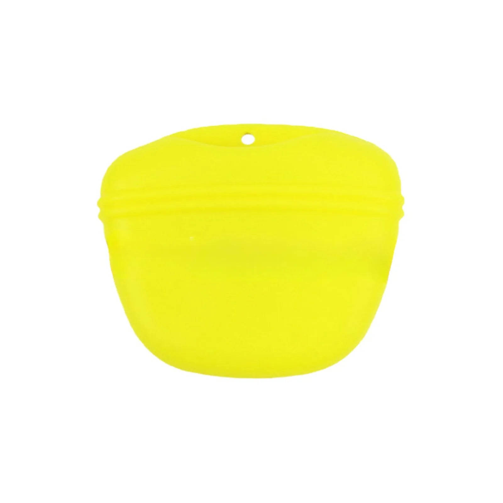 Coloured silicone dog treat bag with clip and magnetic opening, shown with dog training treats.