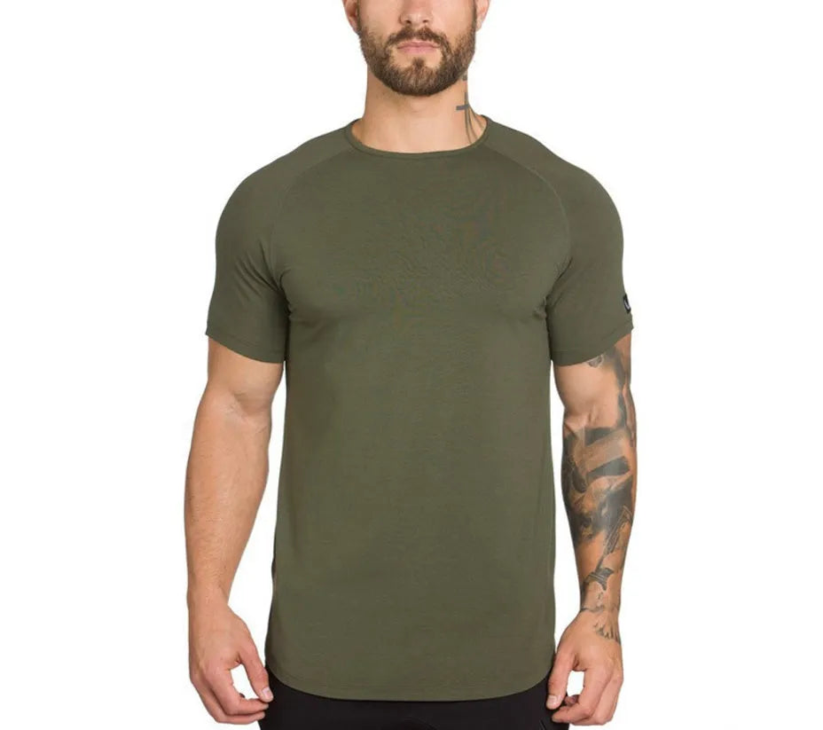 Men's cotton blend gym shirt in multiple colours with size options for fitness workouts