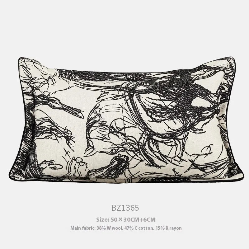 Modern abstract golden horse jacquard cushion in square and waist pillow sizes with colour options