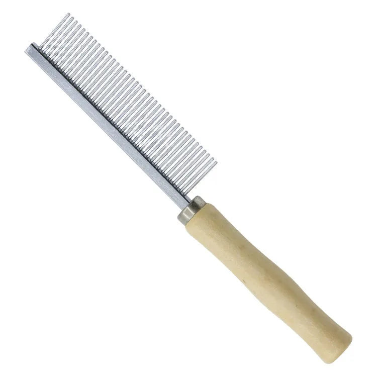 Wooden handle pet grooming comb with metal teeth for dogs and cats