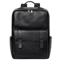 Black genuine leather men's computer backpack with a 36-55L capacity and contoured back plate.