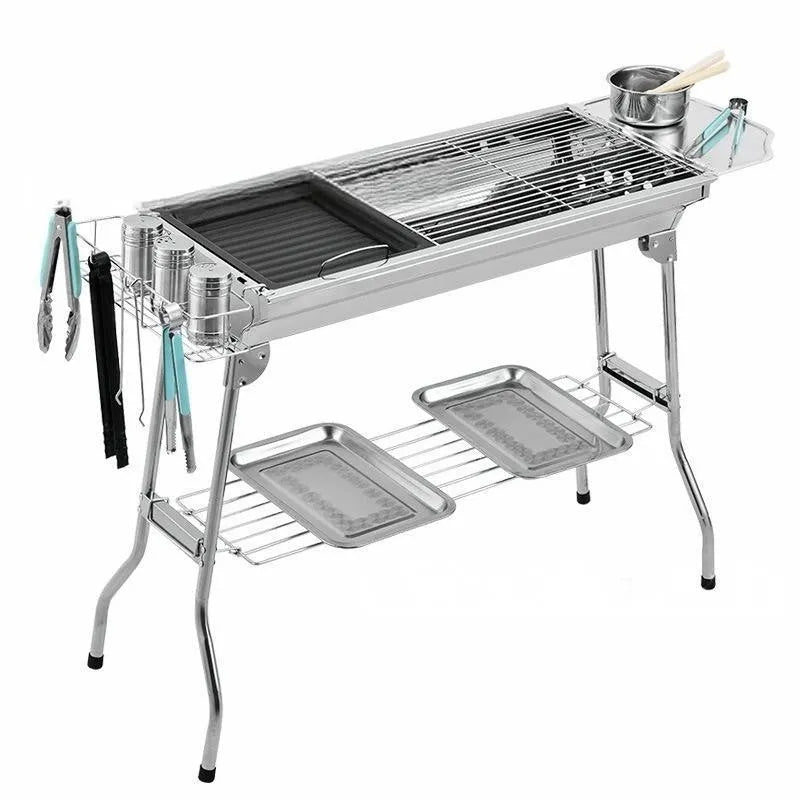 Stainless steel folding barbecue oven with portable design for outdoor cooking