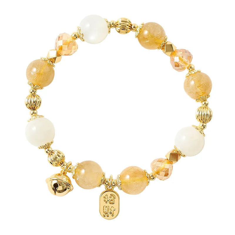 Gold electroplated bracelet with rutilated quartz stones in Lucky Fortune colour, Korean style.
