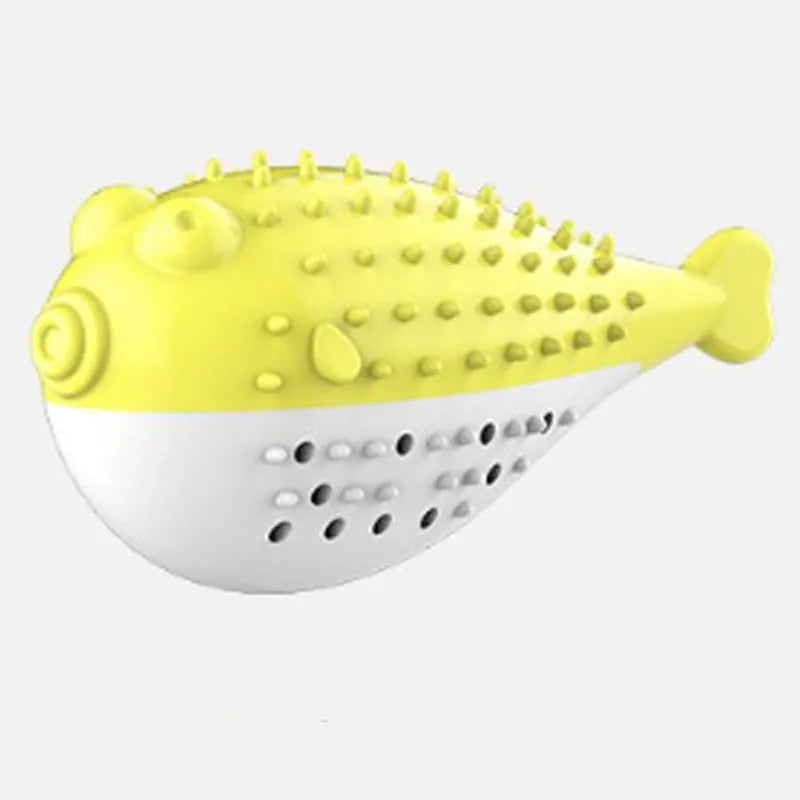 Silicone fish-shaped cat chew toy in blue, green, pink, or yellow colour options