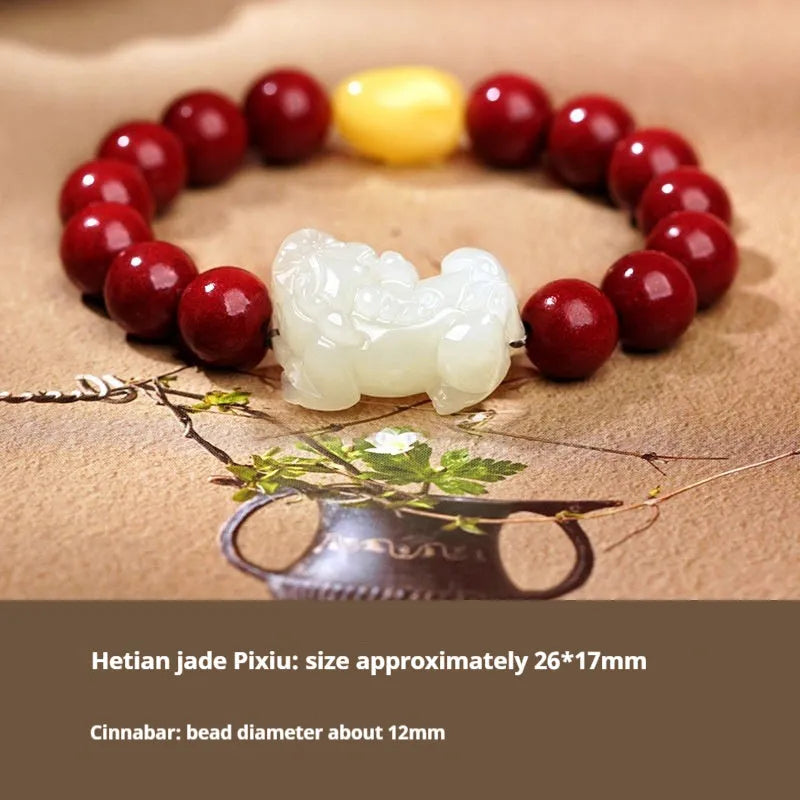 Hetian jade bead bracelet with black and red adjustable braided cord, Chinese style jewellery.