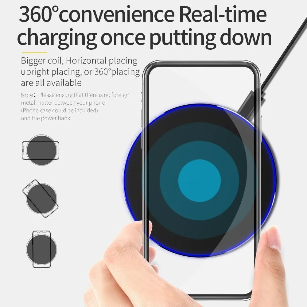 Ultra-thin black wireless charging pad with compact square design showing 9V fast charging capability