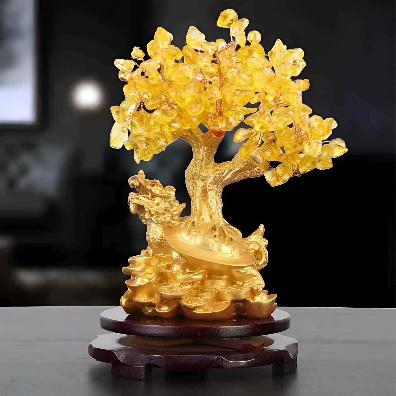 Citrine small water turtle money tree Feng Shui ornament in Chinese style resin