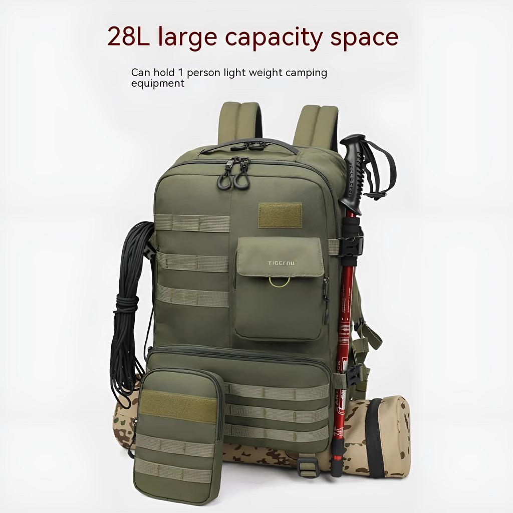 Army Green waterproof tactical backpack with 17-inch size and 20-35L capacity for outdoor sports