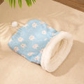 Flannel cat sleeping bag nest measuring 50cm by 40cm in blue rabbit pattern