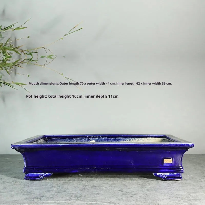 White cracked ceramic bamboo bonsai flowerpot with purple sand craft, desktop or floor use