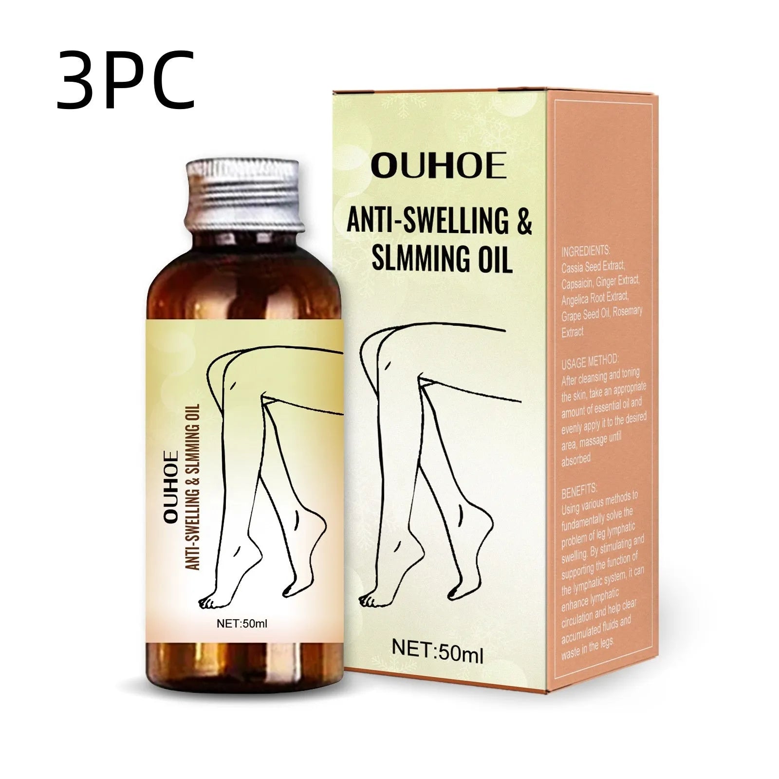 50ml bottle of moisturising body and leg care essential oil with plant extracts.