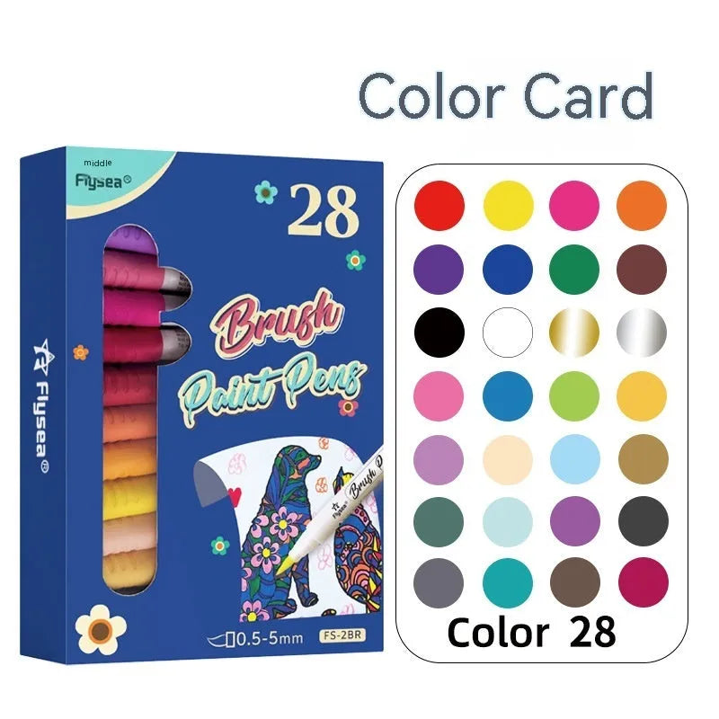 Set of soft tip gouache marker pens for hand accounting and craft projects, shown in a multipack.