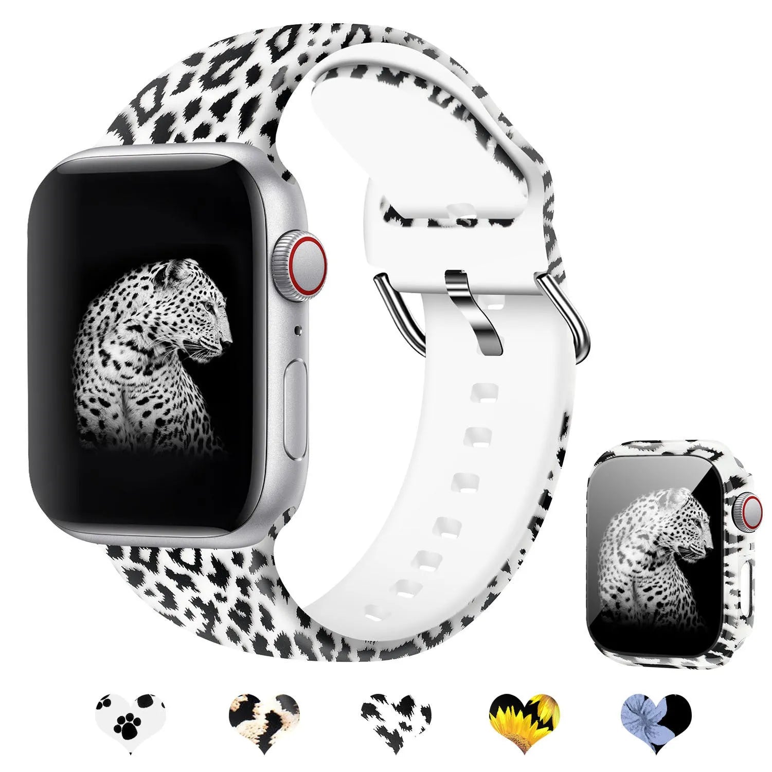 Printed silicone replacement watch strap for Apple Watch in multiple sizes and style designs.