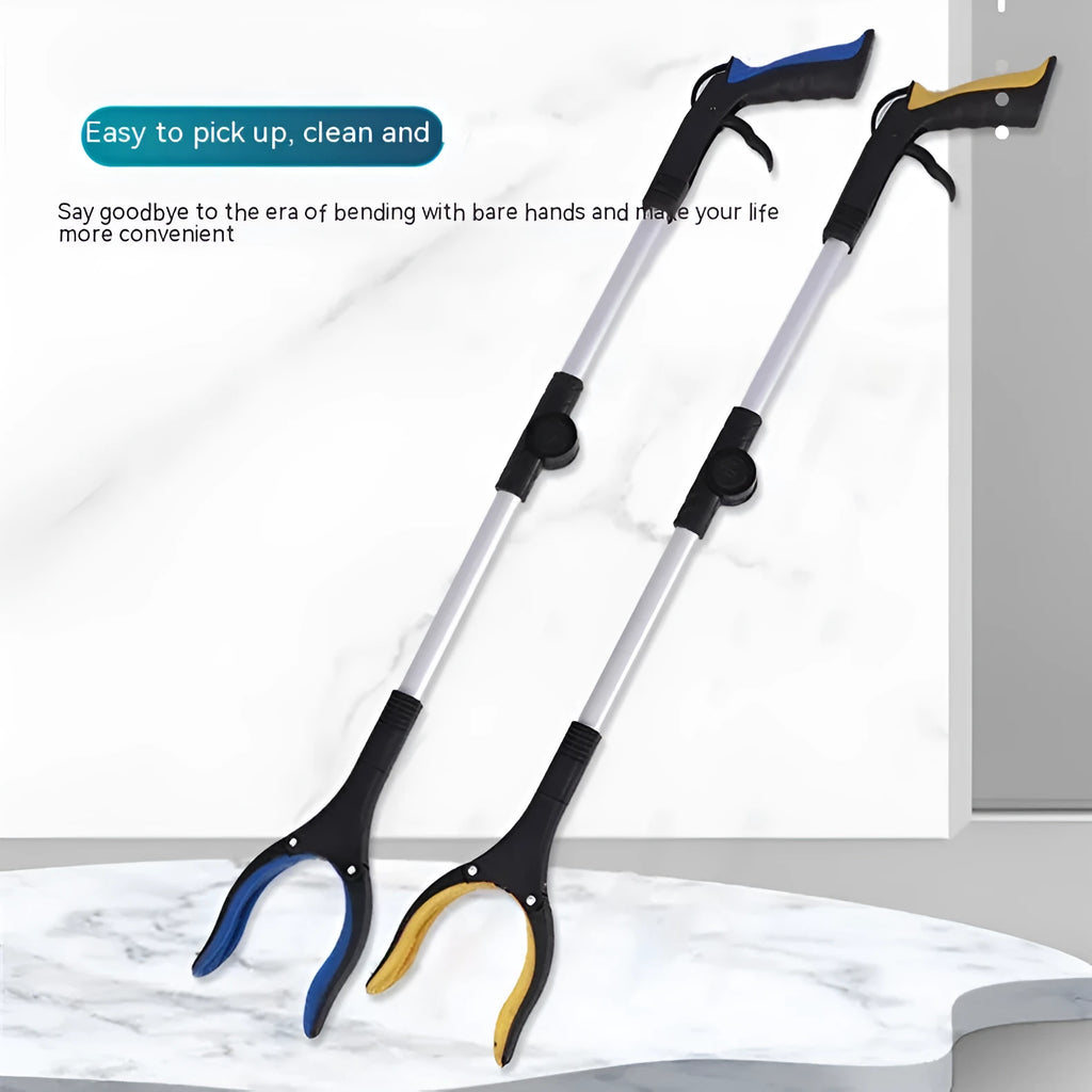 Folding aluminium household garbage clamp with magnetic pick-up sucker in silver with coloured handle