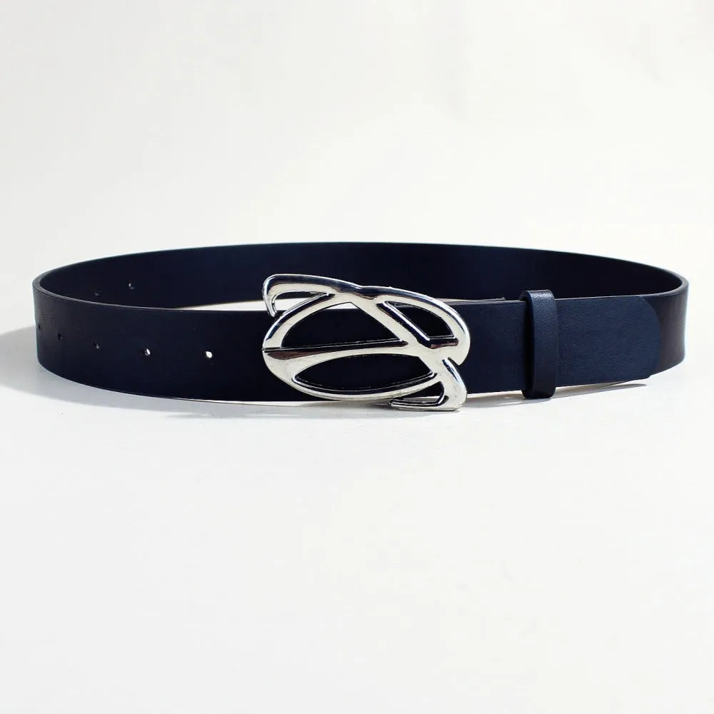 Men's casual PU leather belt with an alloy snap buckle, 105cm long and 3.3cm wide.