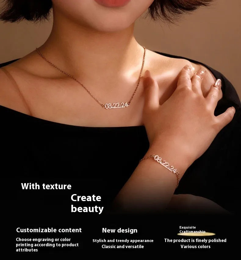 Stainless steel digital bracelet with diamond numerals on a metallic background.