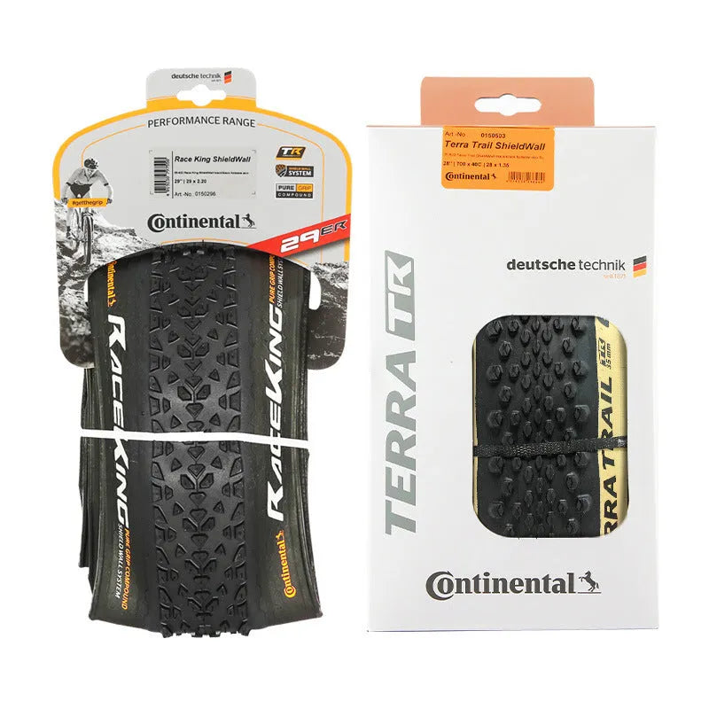 Mountain bicycle tyre showing tread, available in folding or steel wire bead for 26, 27.5 and 29-inch wheels