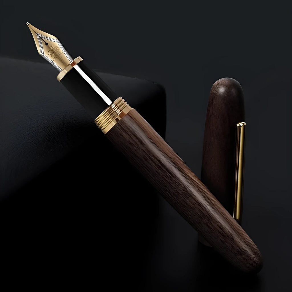 Wooden fountain pen with rotating cap showing natural wood grain