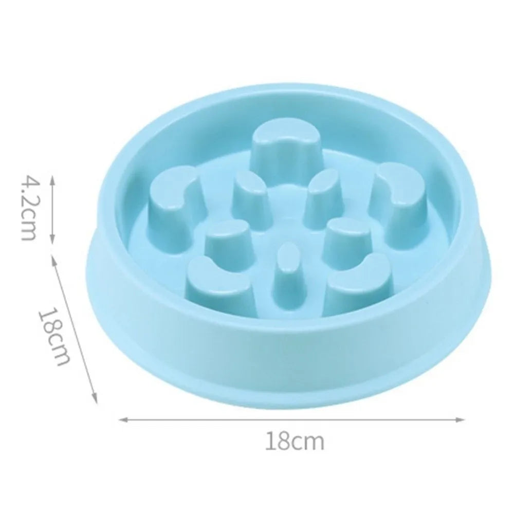 Anti choking slow feeding puzzle pet bowl in durable plastic blue for dogs and cats