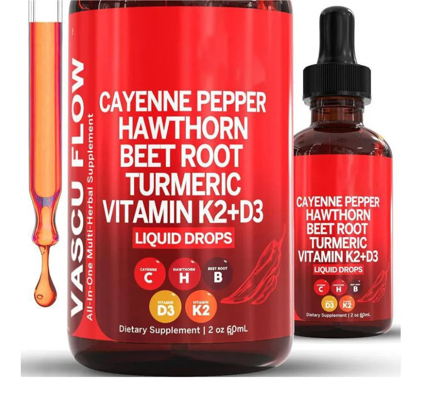 60ml glass bottle of Vitamin D3 K2 Hawthorn Fruit Supplement Liquid Drops with a plastic dropper.