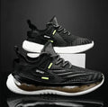 Men's white woven mesh platform sneakers with flat rubber sole and front lace-up design