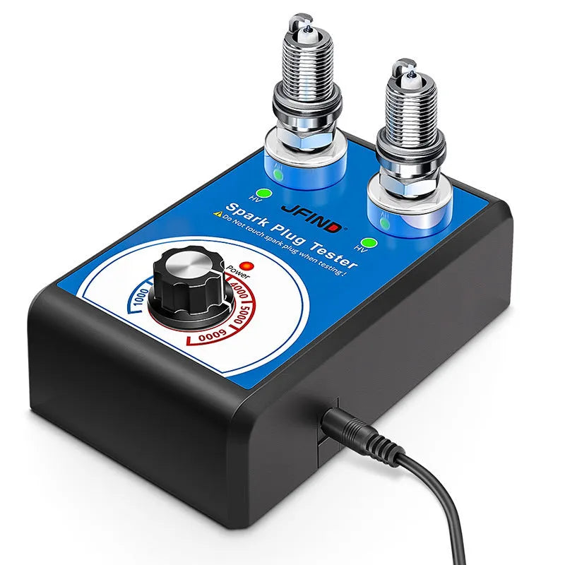 Car double-hole plug ignition system detector diagnostic tool on a workshop bench
