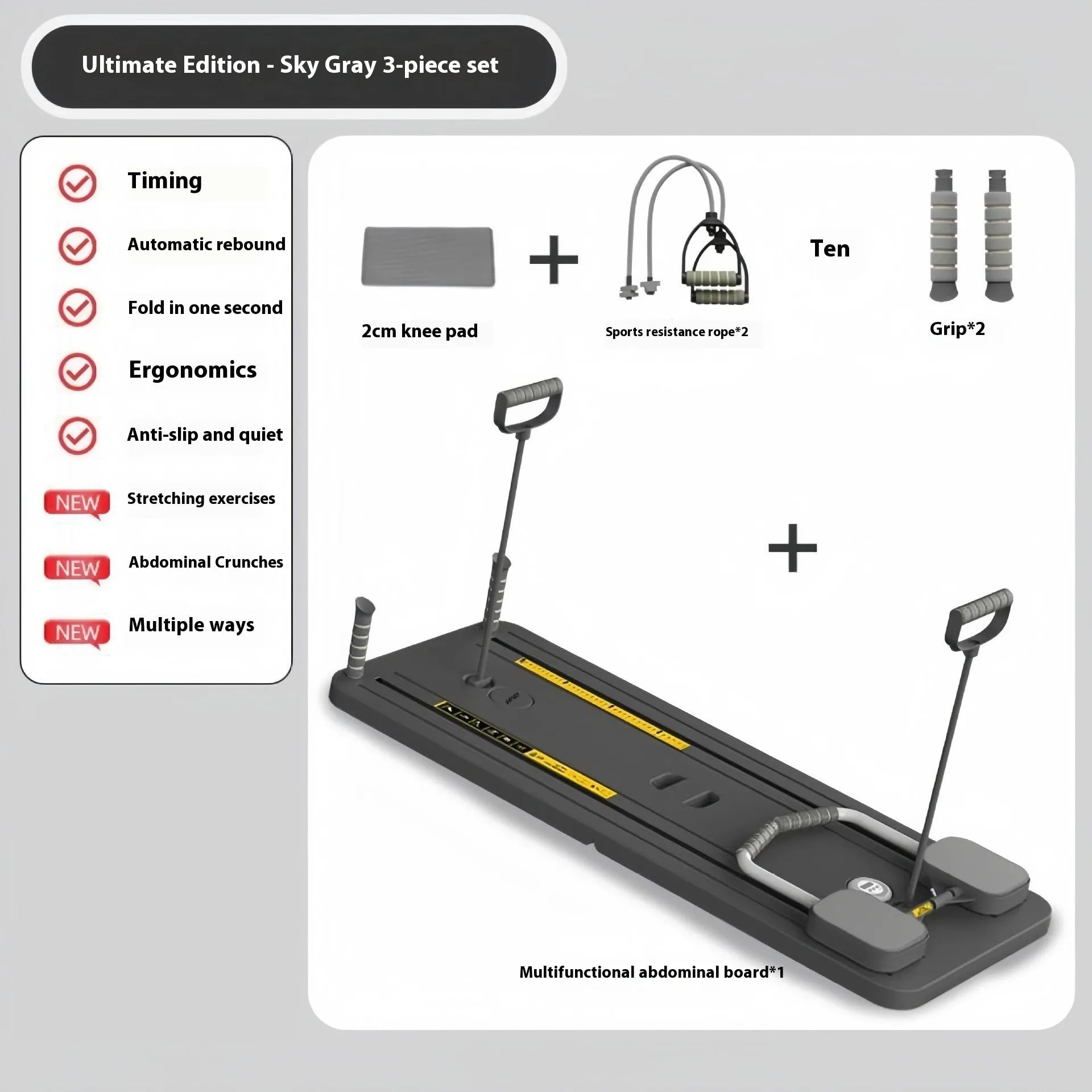 Standard purple fitness board with automatic rebound abdominal wheel measuring 106x41x7cm