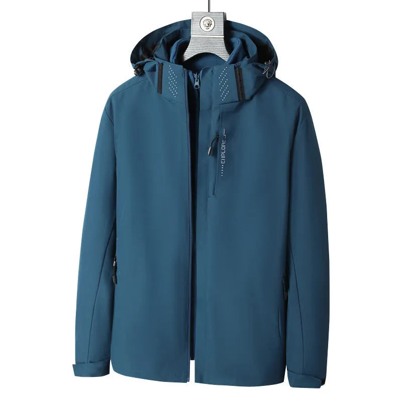 Men's black waterproof mountaineering suit with removable jacket and fleece lining