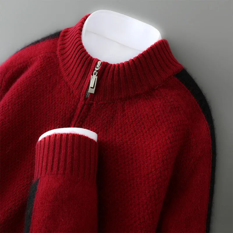 Slim fit half-zip wool sweater with round neck in multiple colour options for plus size leisure wear