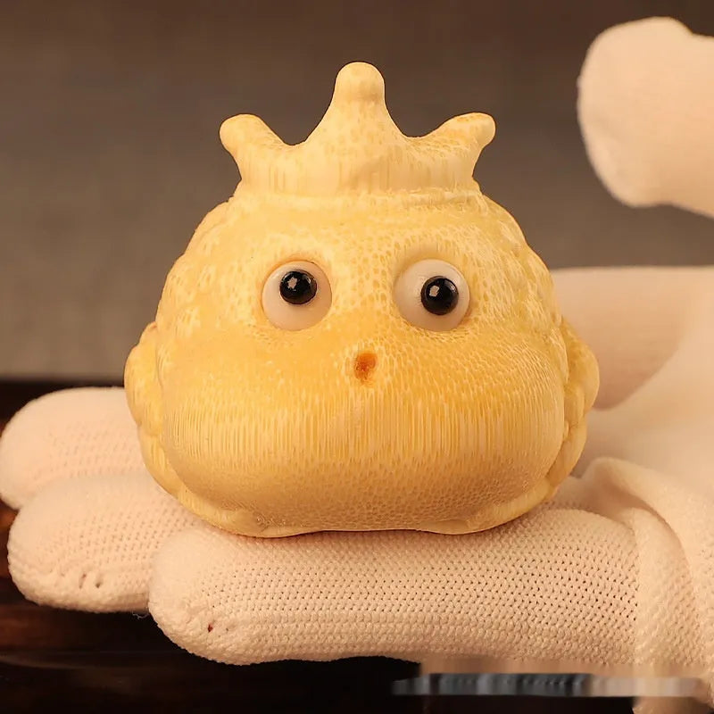 Solid bamboo carving of a Crown Princess toad ornament in cute style