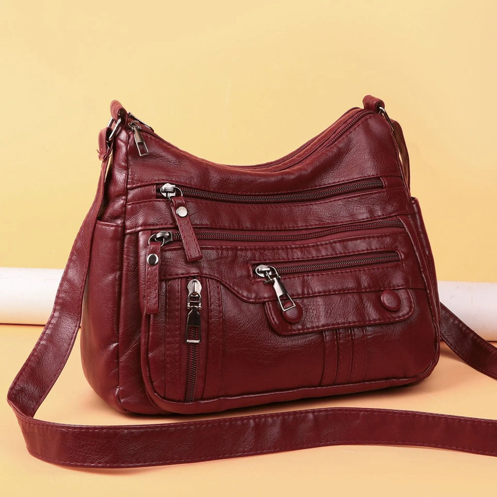 Soft PU leather shoulder bag for women in 8022 Black, with zippered compartments and cross-body strap