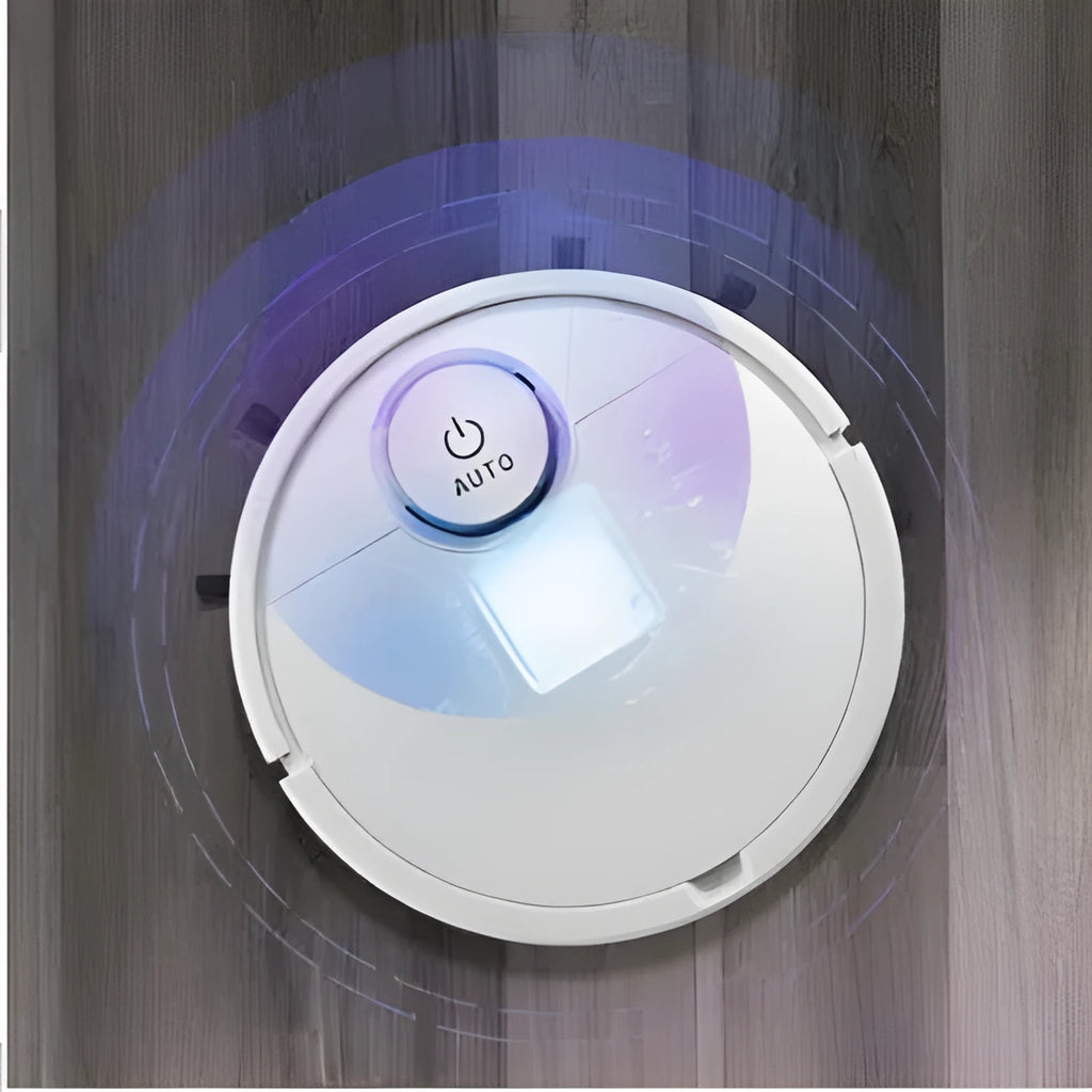Automatic sweeping robot with compact square design for home floor cleaning.