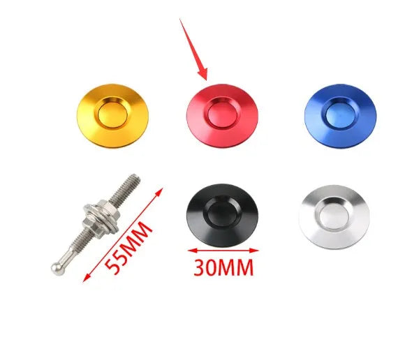 30mm diameter mini engine cover lock in silver, black, gold, blue, and red colour options with aluminium alloy screw